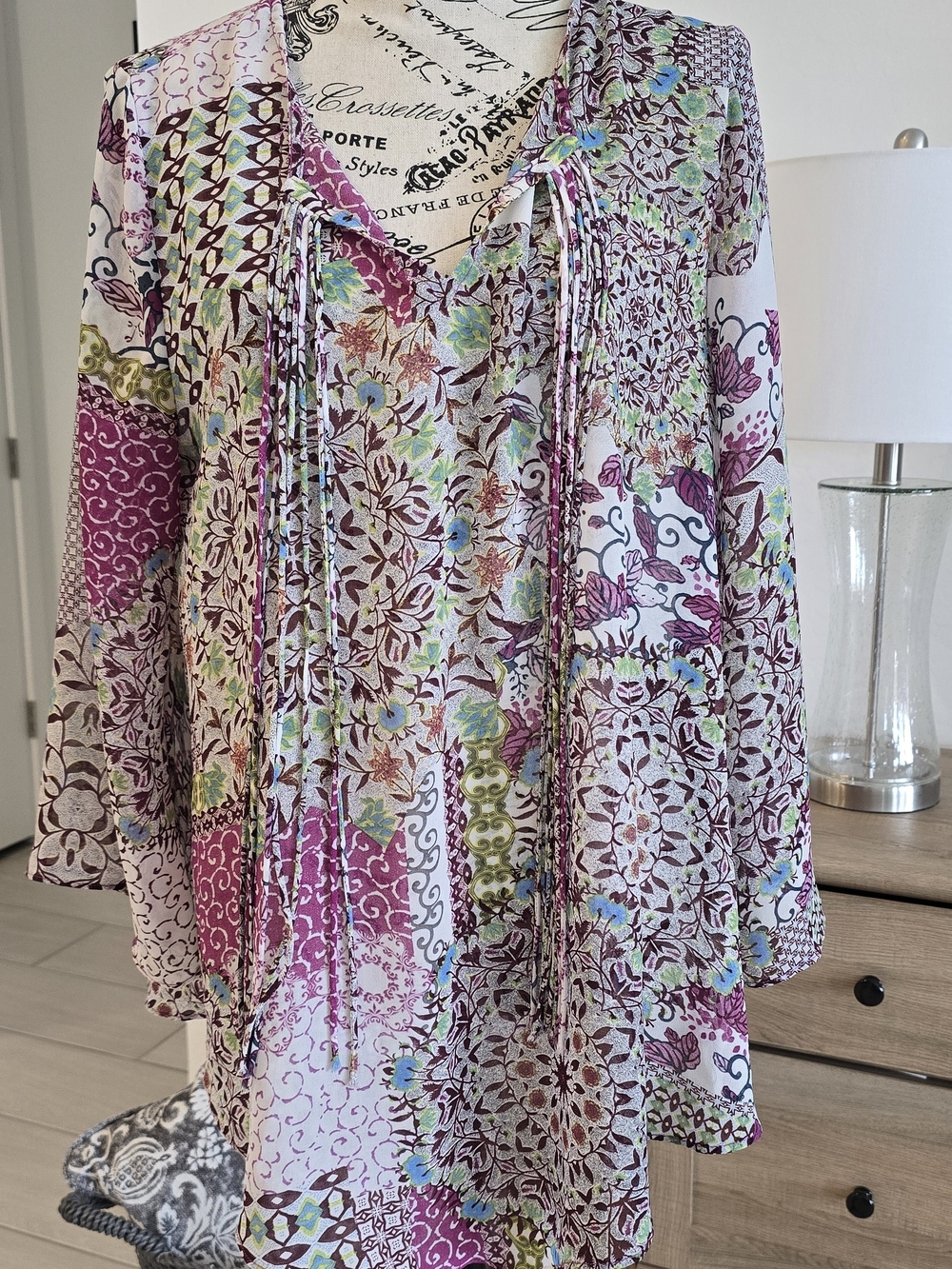 Unity World Wear Multicolor Floral Fringe Boho Blouse - Purple, Green, Blue